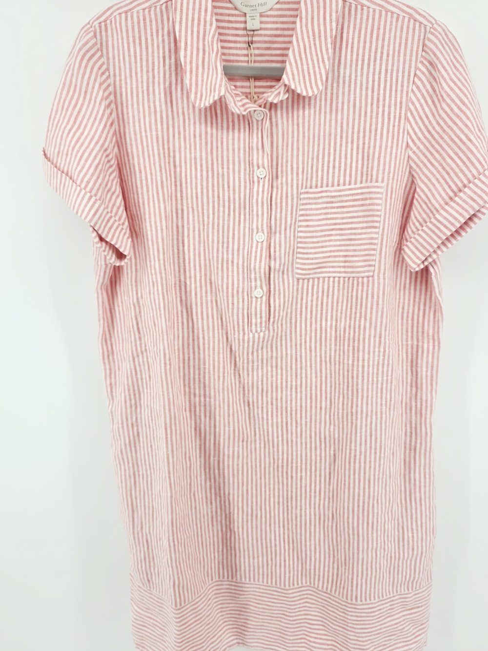 Garnet Hill Salmon Pink and White Striped 100% Linen Dress NWT Boho Minimalist - Picture 5 of 12